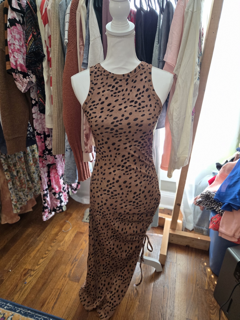 Cider Brown and Black Spot-Print Sleeveless Maxi Dress